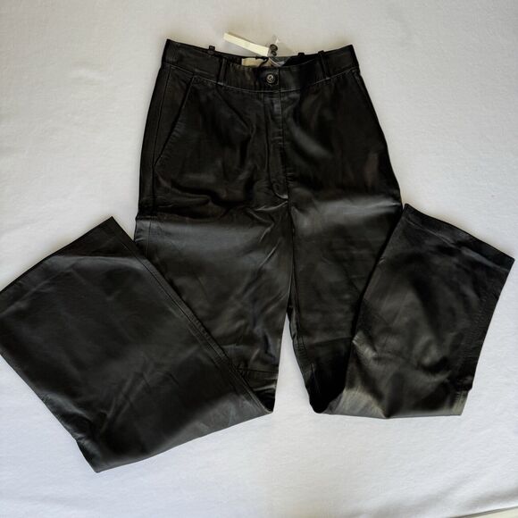 Loulou Studio Noro Lambskin Leather Pants Black Size Small High Rise Wide Leg - Picture 3 of 7